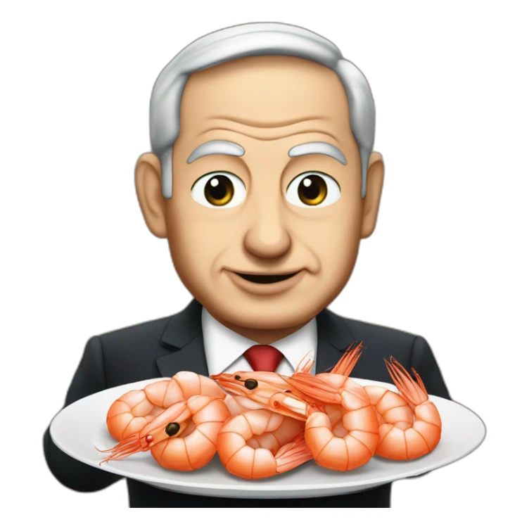 Benjamin Netanyahu, cigar in his mouth, holding a plate of shrimps sticker