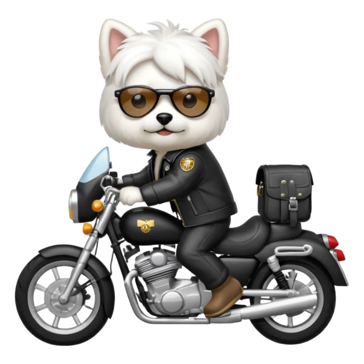 Maltese dog wearing a leather jacket and riding a motorcycle  sticker