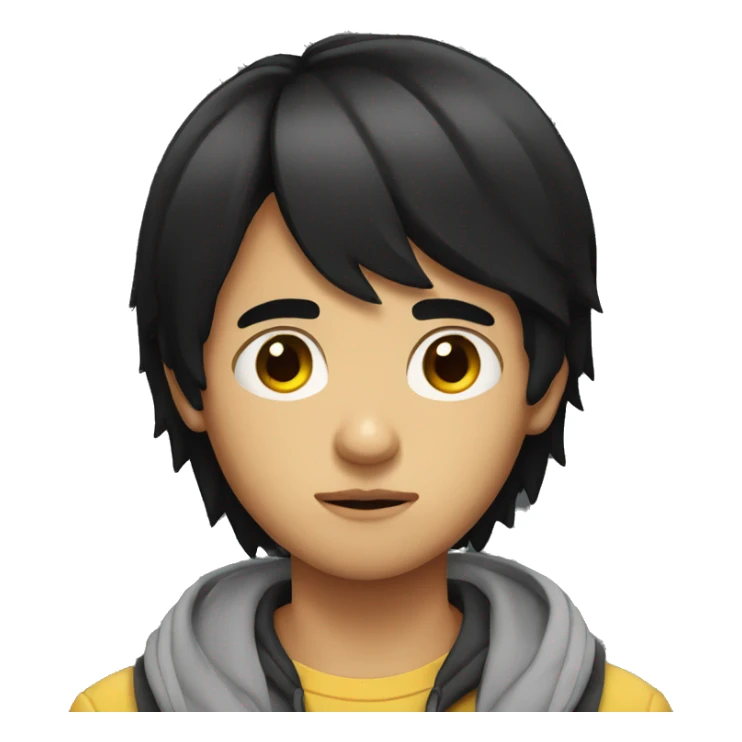 Long black hair teenager boy serious face sticker