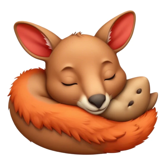 Meme-Worthy Cute Sleeping Kangaroo Portrait Emoji, Head resting peacefully with a contented smile, showcasing a robust build and a luxuriously soft red-orange fur, eyes shut in a serene, restful nap, Simplified yet hilariously adorable features, highly detailed, glowing with a soft, drowsy light, high shine, relaxed and utterly lovable, stylized with an air of playful laziness, bright and heartwarming, soft glowing outline, capturing the essence of a comically sleepy kangaroo, so meme‐worthy it feels like it could instantly become the next viral sensation of adorable slumber! sticker