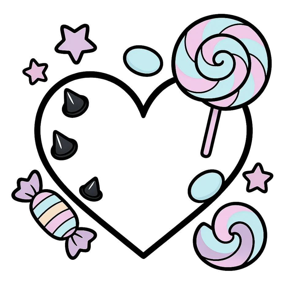 pastel goth heart with pastel candy and black studs, remove background sticker