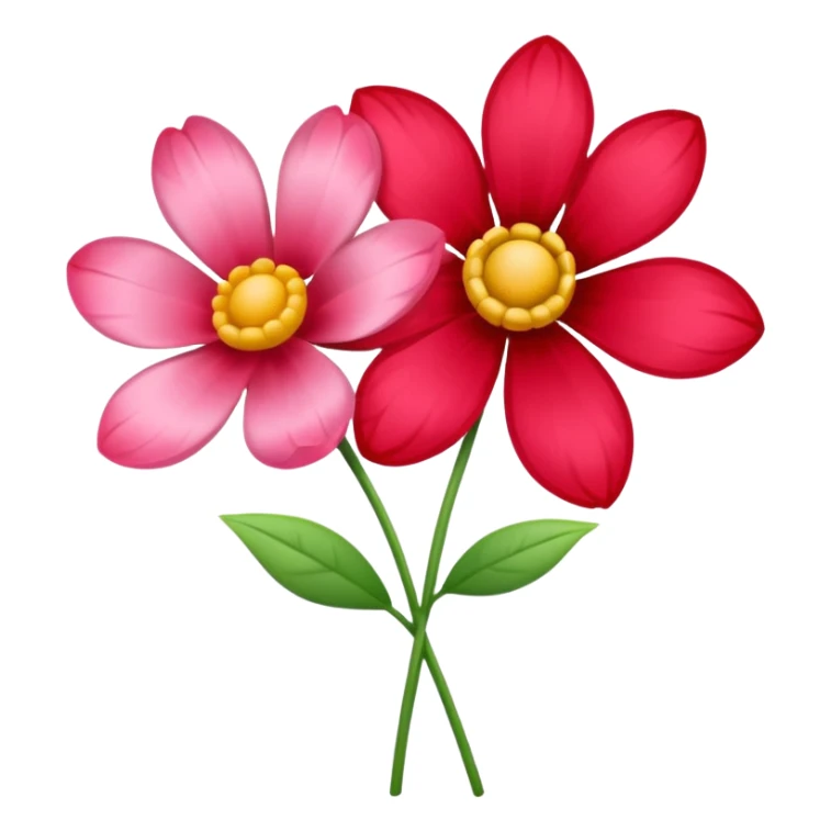 One red flower and one pink flower in transparent bouquet with red band  sticker