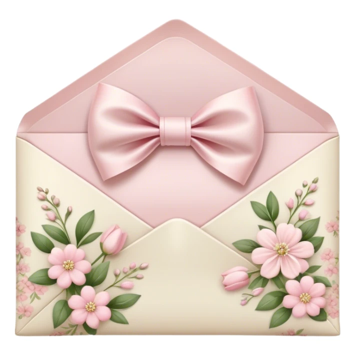 "A delicate floral envelope sealed with a silky bow, featuring soft pink and cream flower patterns."
 sticker