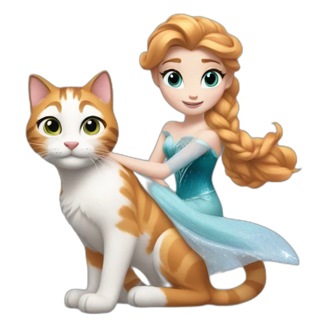 Elsa riding a ginger cat in a Disney Elsa dress  sticker