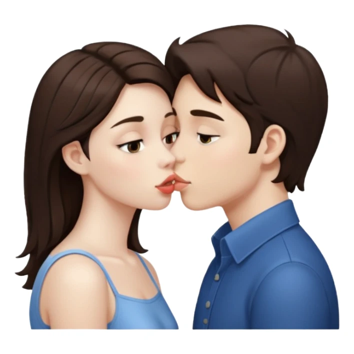 brunette boy pale skin and brunette girl kiss sticker