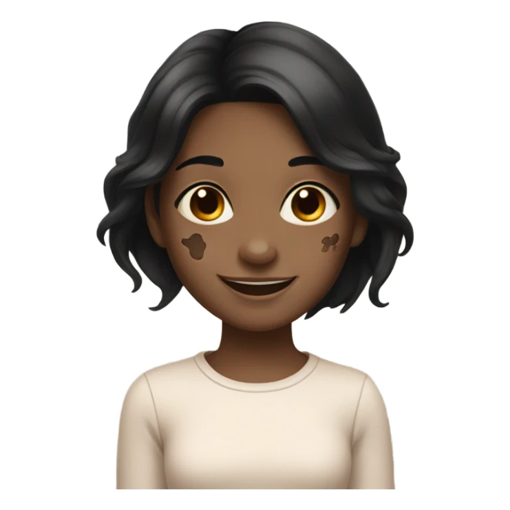 smiling girl with black hair and brown birthmark  sticker