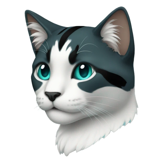 cat with black fur teal stripes and and a teal star on it's neck. it also has a teal nose and blue eyes sticker