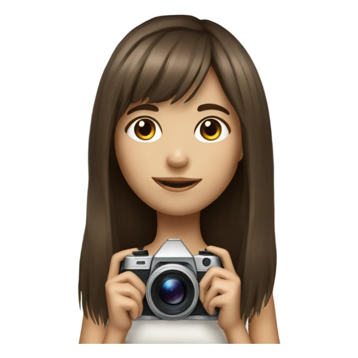 Realistic camera girl with camera and brown long hair and a fringe sticker