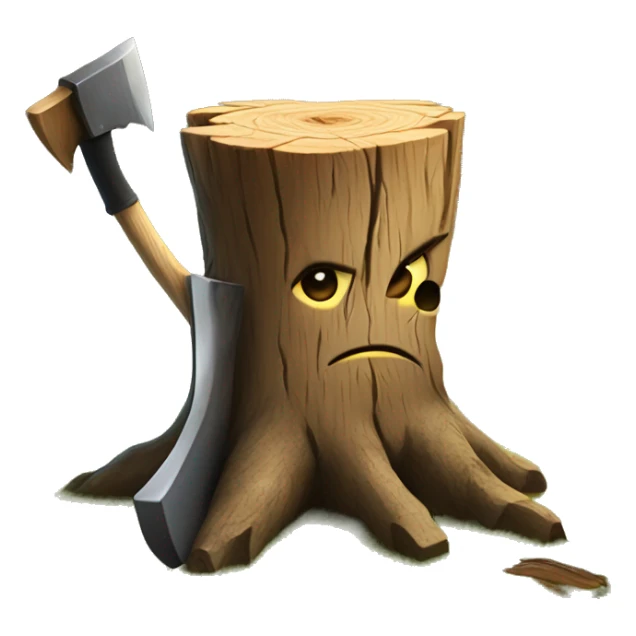 Tree stump with an axe cleaved in the top of the stump  sticker