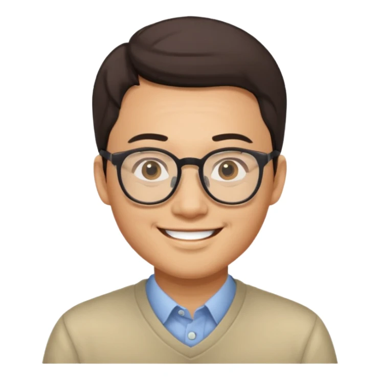 asian man wear glasses smile sticker