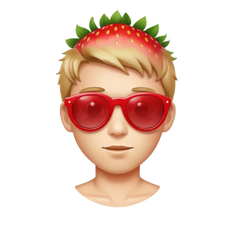 Strawberry boy wearing sunglasses with +100 aura sticker