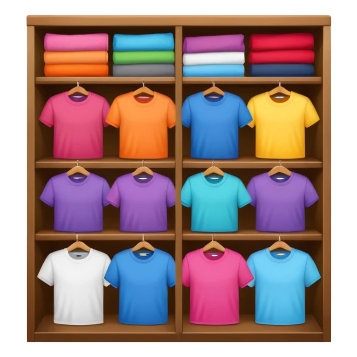 A closet with T-shirts in different colors. sticker