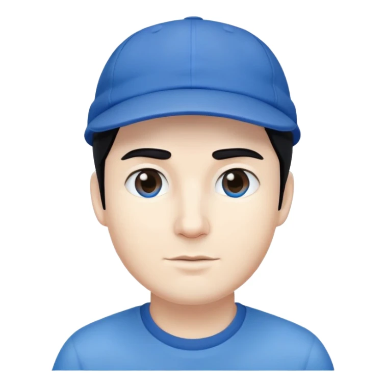 man with black hair and white skin wearing a blue cap hat sticker