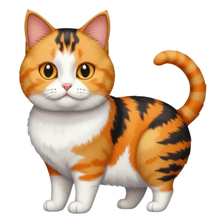 full body calico tabby + white cat with small head and fat body sticker