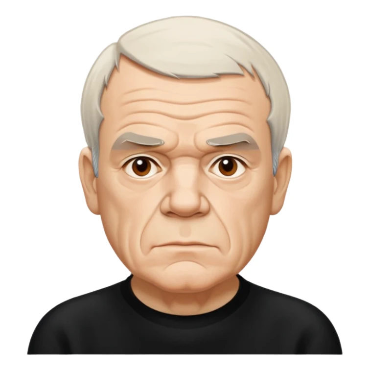 Milan Kundera with his serious, philosophical and literary personality suggested by his creases on his face, but not looking fragile nor aggressive sticker
