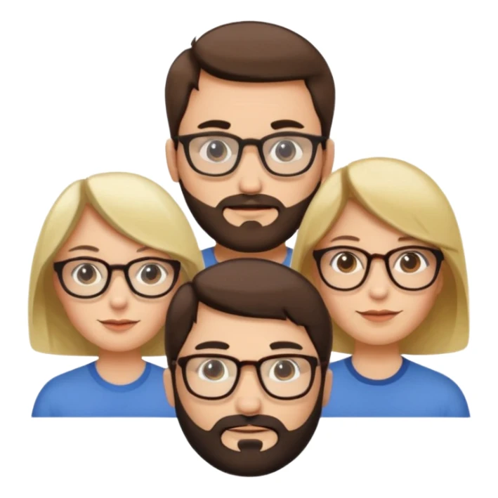 Four people including a man with hair and glasses, a man with a beard and no glasses, a woman with long brown hair and no glasses and a woman with a blonde bob and no glasses sticker