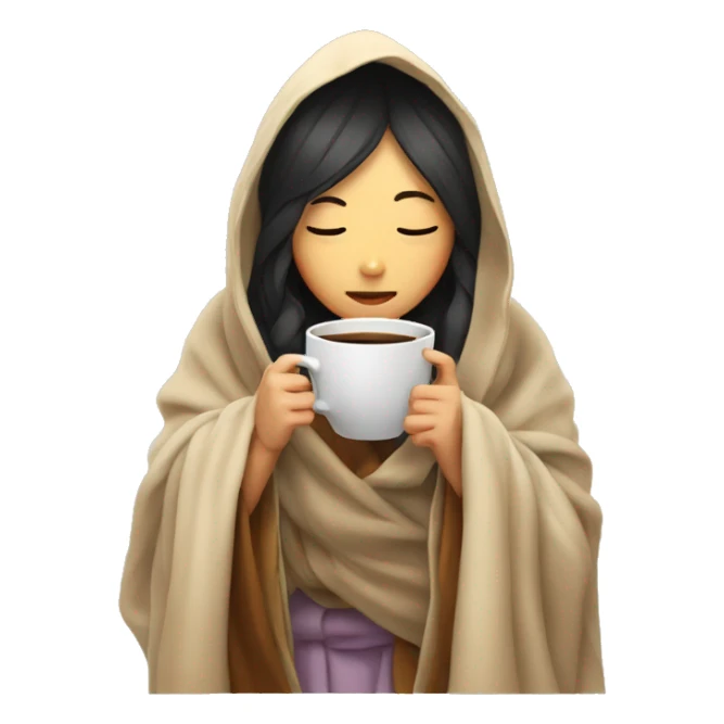 asian girl inside a blanket sipping coffee eyes closed sticker