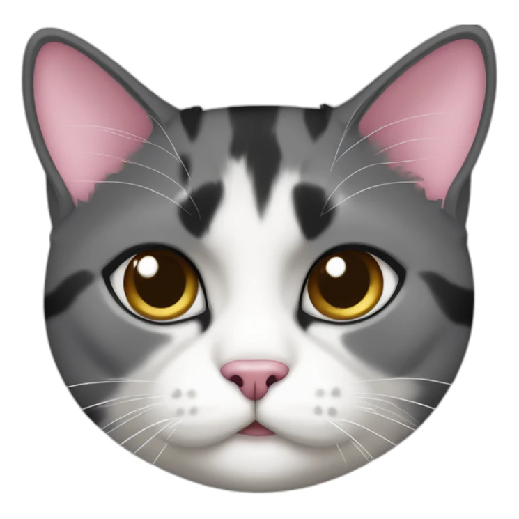 senior fat diluted calico cat, white chin, black and pink nose, grey ears, grey and white sticker