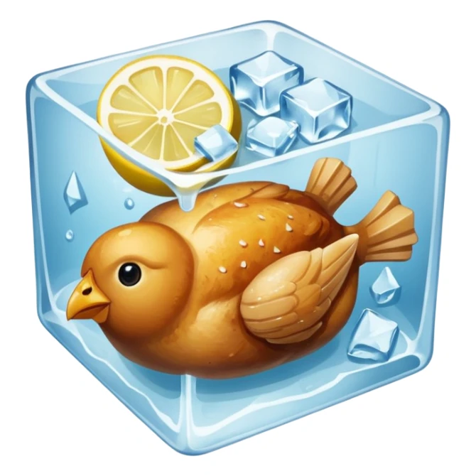 baked chicken with lemon wedges on a large platter, inside a large ice cube sticker