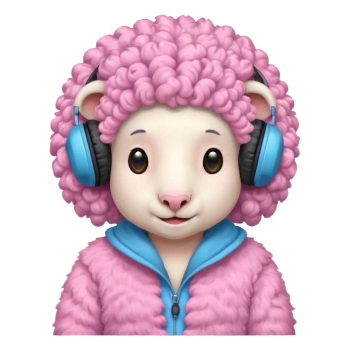 blue curly haired sheep with headphone and pinkcostumes  sticker