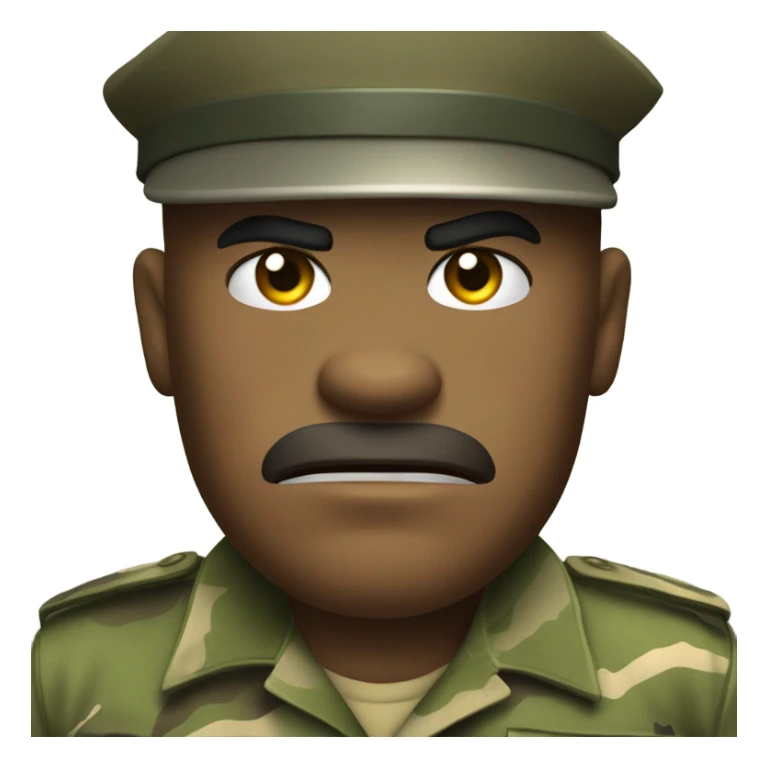 drill sergeant character wearing a classic sergeant hat and a camouflage army shirt. The character should have an angry intense expression. full torso sticker