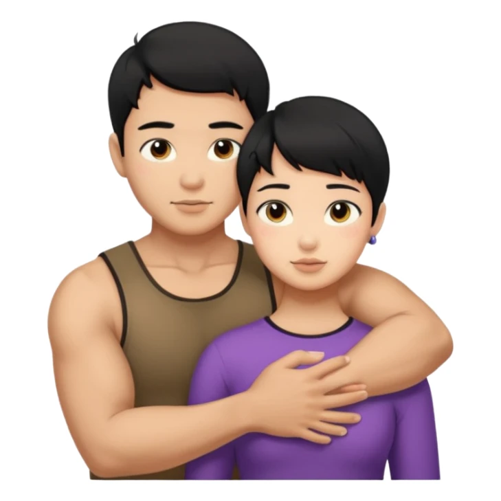 buff Asian Man black hair hugging girl with black pixie cut  sticker