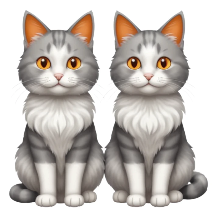a realistic looking very fluffy grey and white cat with grey legs and white paws, sitting next to another cat sticker