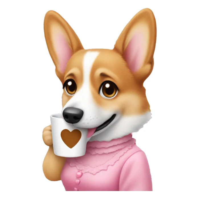 Corgi girl in a pink dress, drinking coffee  sticker