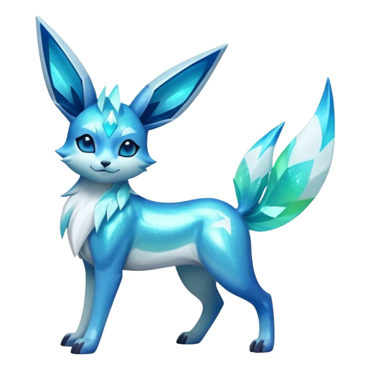 Shiny Exotic Tropical Colorful Neon-colored Glittery Ethereal Sparkly Glaceon-Amaura-Aurorus-Fakémon-hybrid-creature (full body)  sticker