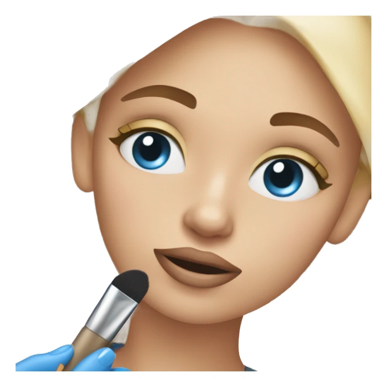 girl with blonde hair and blue eyes getting ready doing her makeup and texting her friends sticker