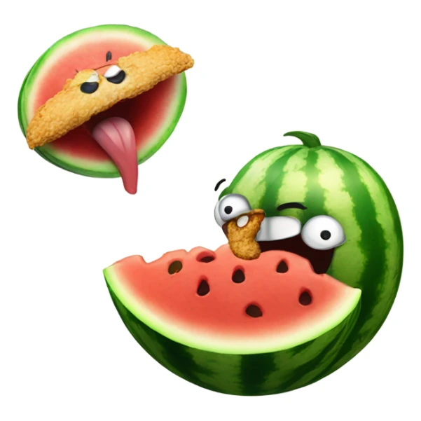 a watermelon eating fried chicken sticker