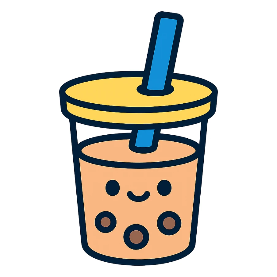 kawaii boba tea with a cute smiling face sticker