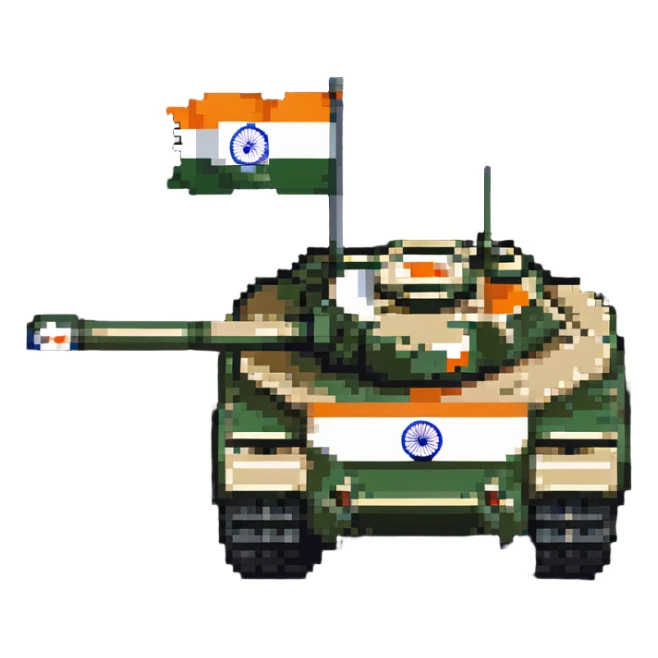 Indian Arjun battle tank with Indian flag colors in pixel art sticker