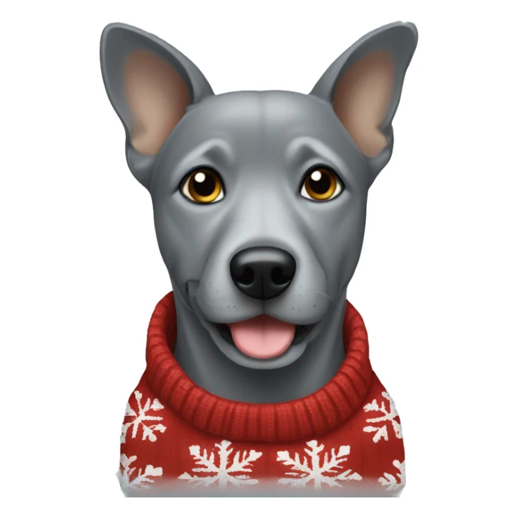 Grey dog wearing Christmas sweater  sticker