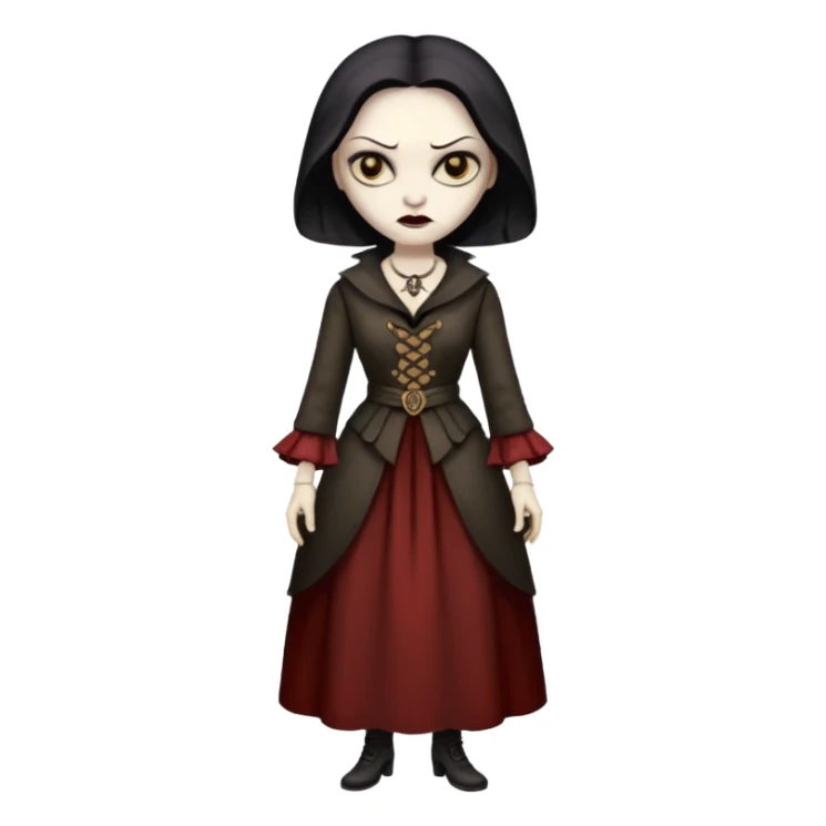 Pitonisa: mujer entre unos 40 y 50 años, cara de mala, malas intenciones, cara un poco deforme tipo bruja, y ropa antigua. cuerpo entero sticker