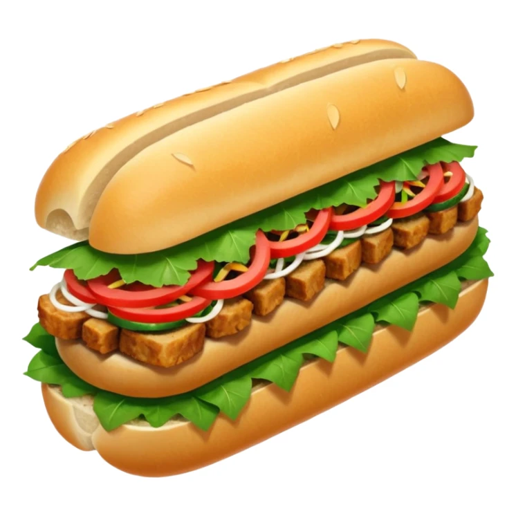 crispy pork banh mi, cartoon style inspired by apple emoji sticker