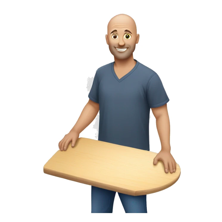 Bald Caucasian man holding cornhole board sticker