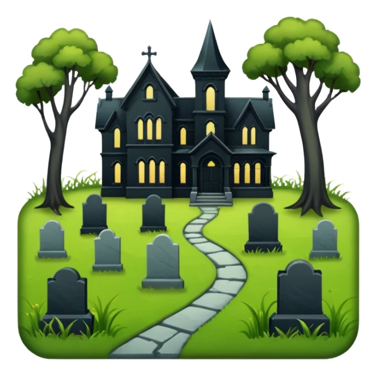 Romantically overgrown Haunting graveyard grass field Victorian mansion sticker