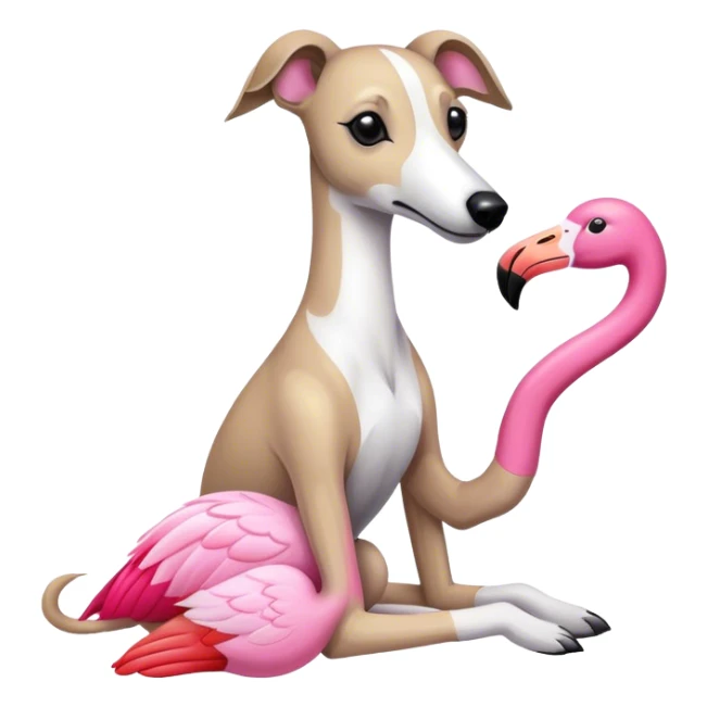 Un lévrier whippet avec sa peluche le flamant rose. sticker
