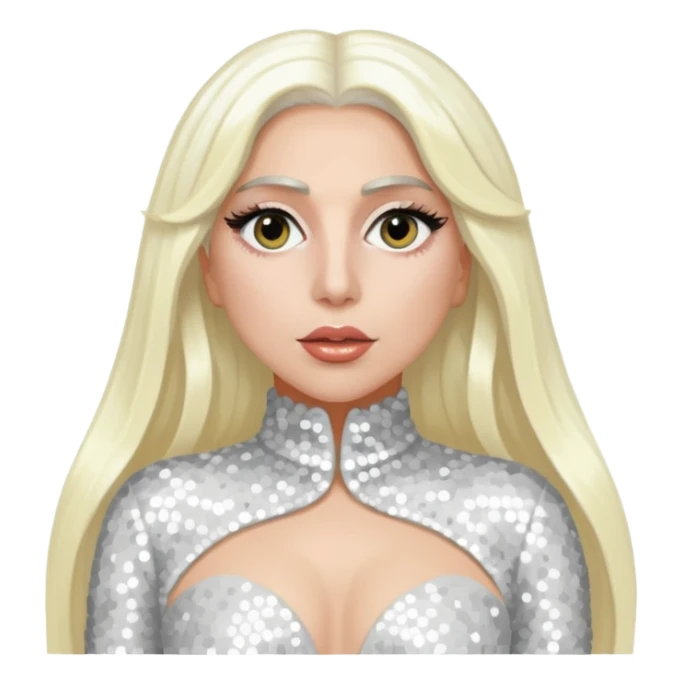 Lady Gaga with long platinum blonde hair, white sequin outfit sticker