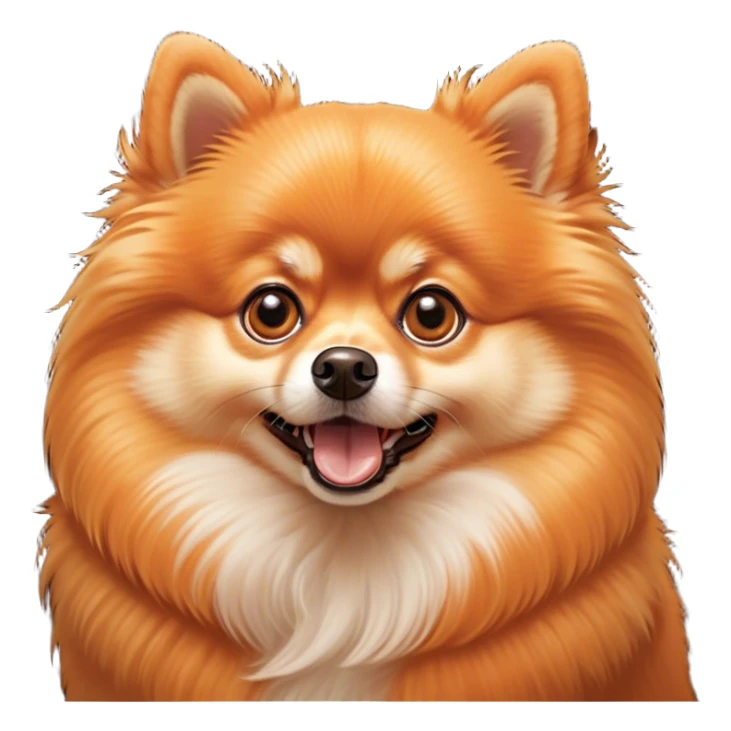 Cinematic Comical Orange Pomeranian Portrait Emoji, Head tilted dramatically with an exaggeratedly shocked or amused expression, featuring a glossy, fluffy orange Fur with a striking sheen, wide, expressive brown eyes filled with playful disbelief, Simplified yet hilariously expressive features, highly detailed, glowing with a slightly sassy glow, high shine, dramatic yet playful, stylized with an air of cheeky mischief, bright and endearing, soft glowing outline, capturing the essence of a spirited and over-the-top companion, so meme-worthy it feels like it could side-eye its way into internet fame instantly! sticker