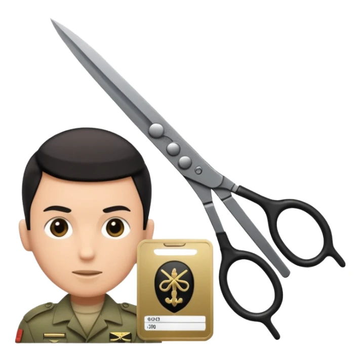 Floating black Scissors cutting an idf soldier ID card in 2 parts .hyper realistic sticker