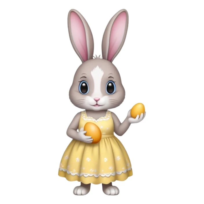 rabbit color #F5F3E9 wearing a dress and holding an egg sticker