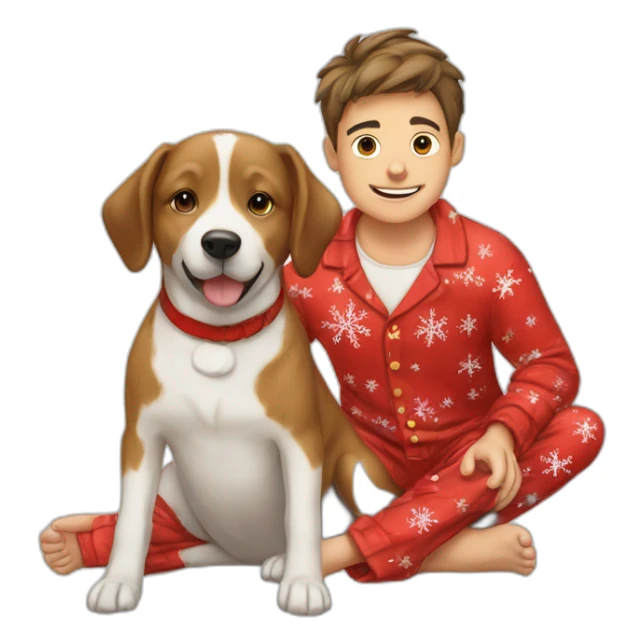 boy and dog in christmas pyjama sticker