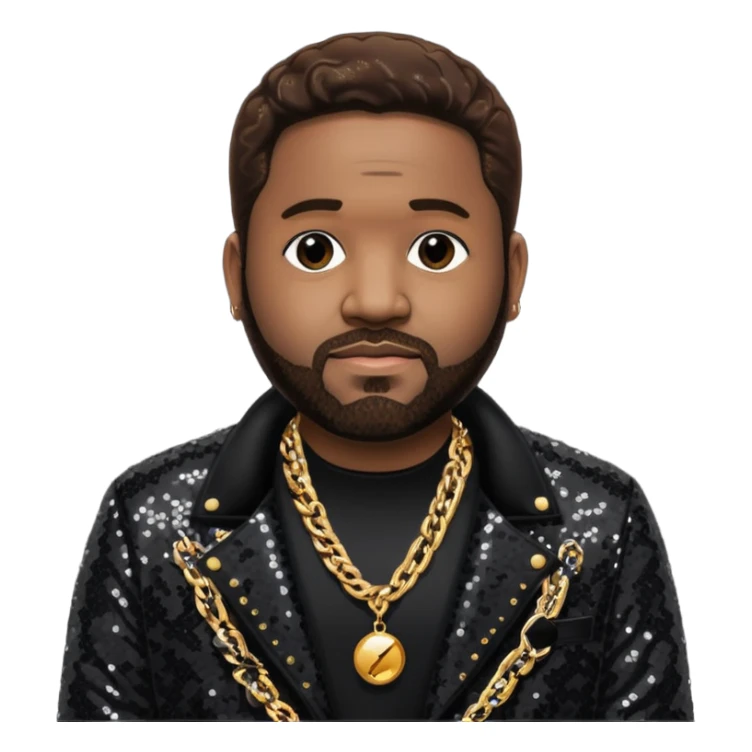Gerald Levert with dark brown hair, black sequin jacket, black shirt with necklace sticker