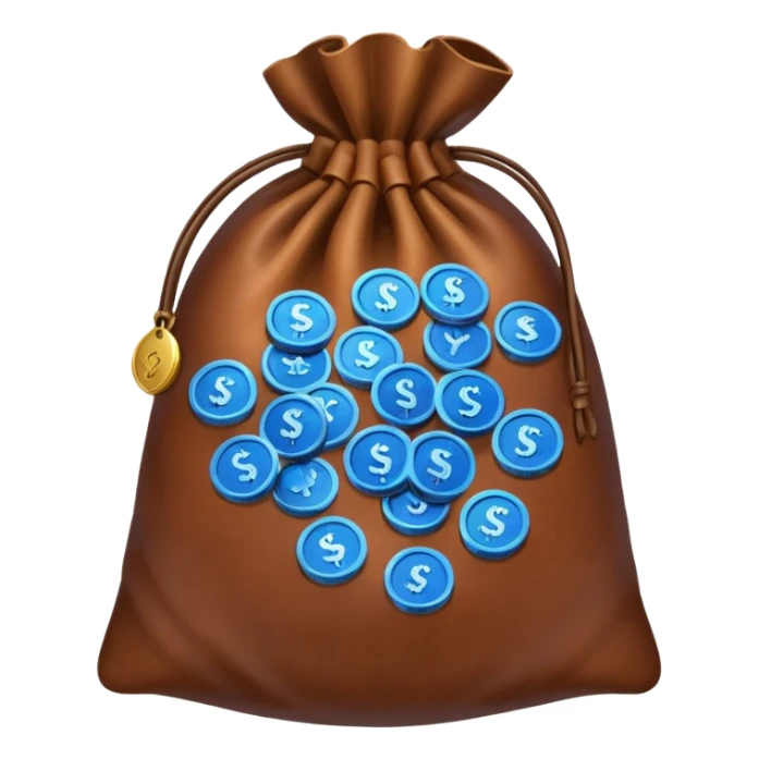 brown money bag of blue coins sticker