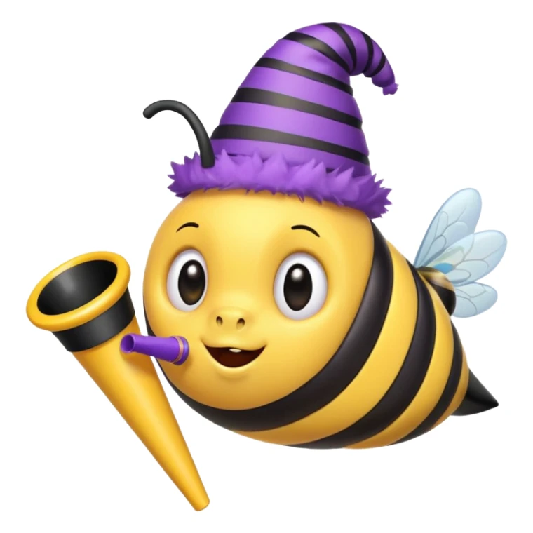 a Bee with purle Birthday Hat, Bee blowing party horn sticker