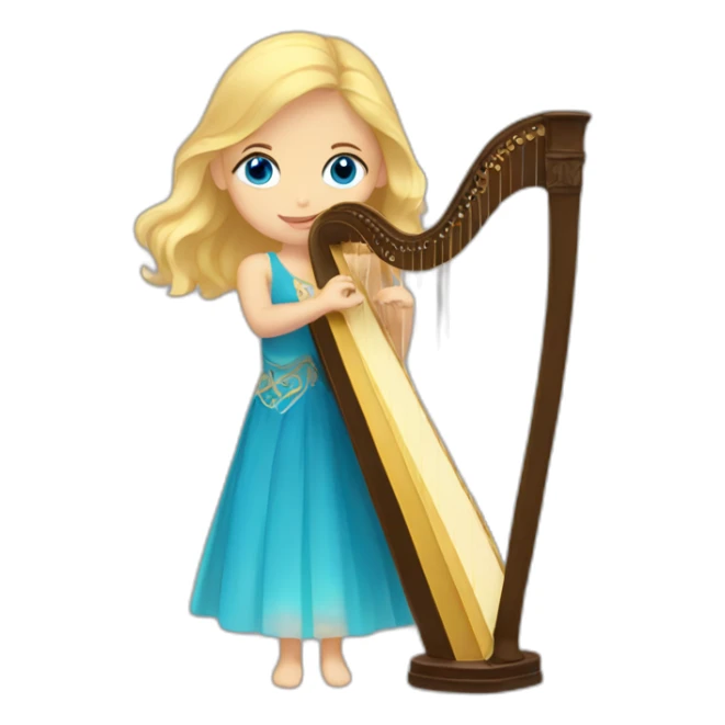 blond haired girl with blue eyes playing a harp sticker