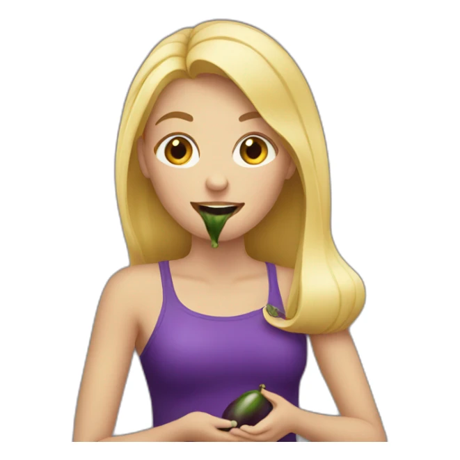Blonde girl eating eggplant sticker
