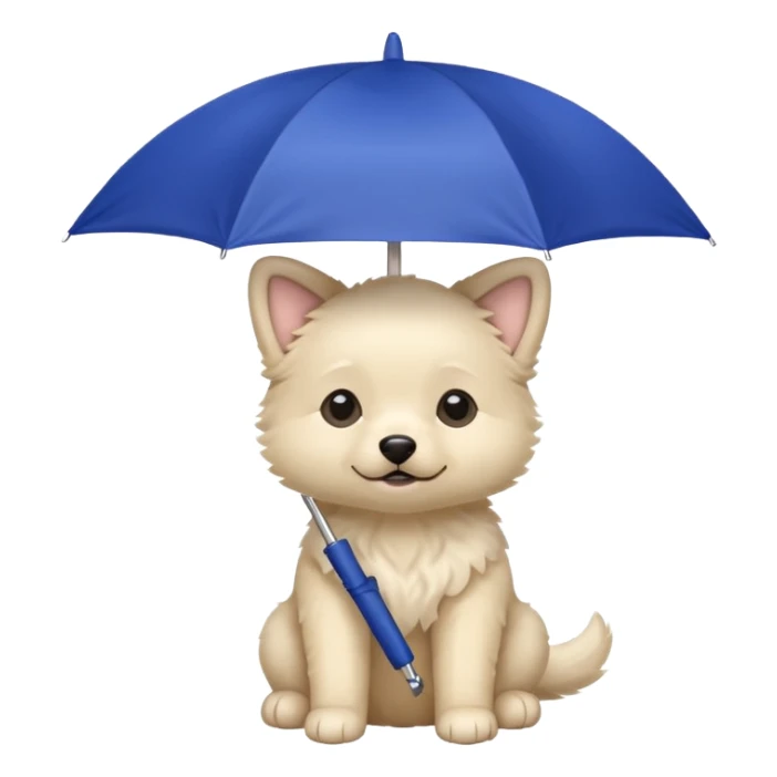 baby dog hold small dark blue umbrella sticker